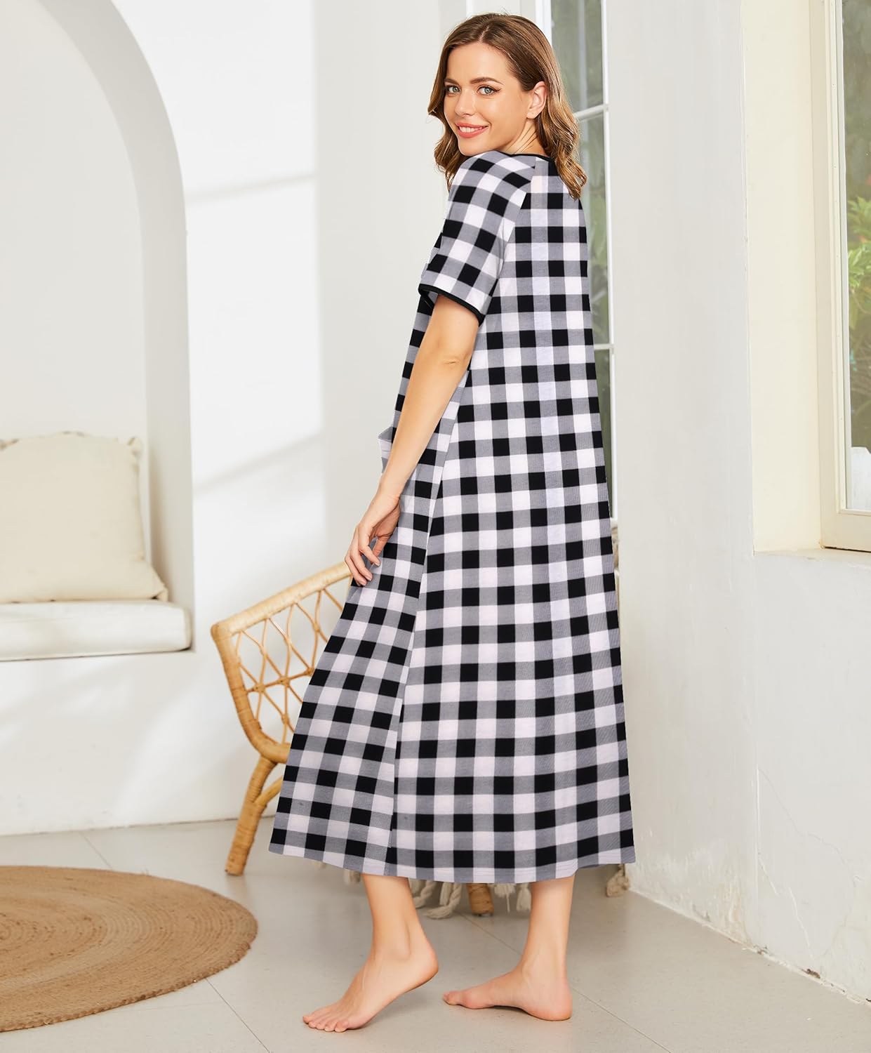 Alternative view of Ekouaer Women Robes Zipper Front Short Sleeve Full Length Housecoat with Pockets Loungewear S-4XL