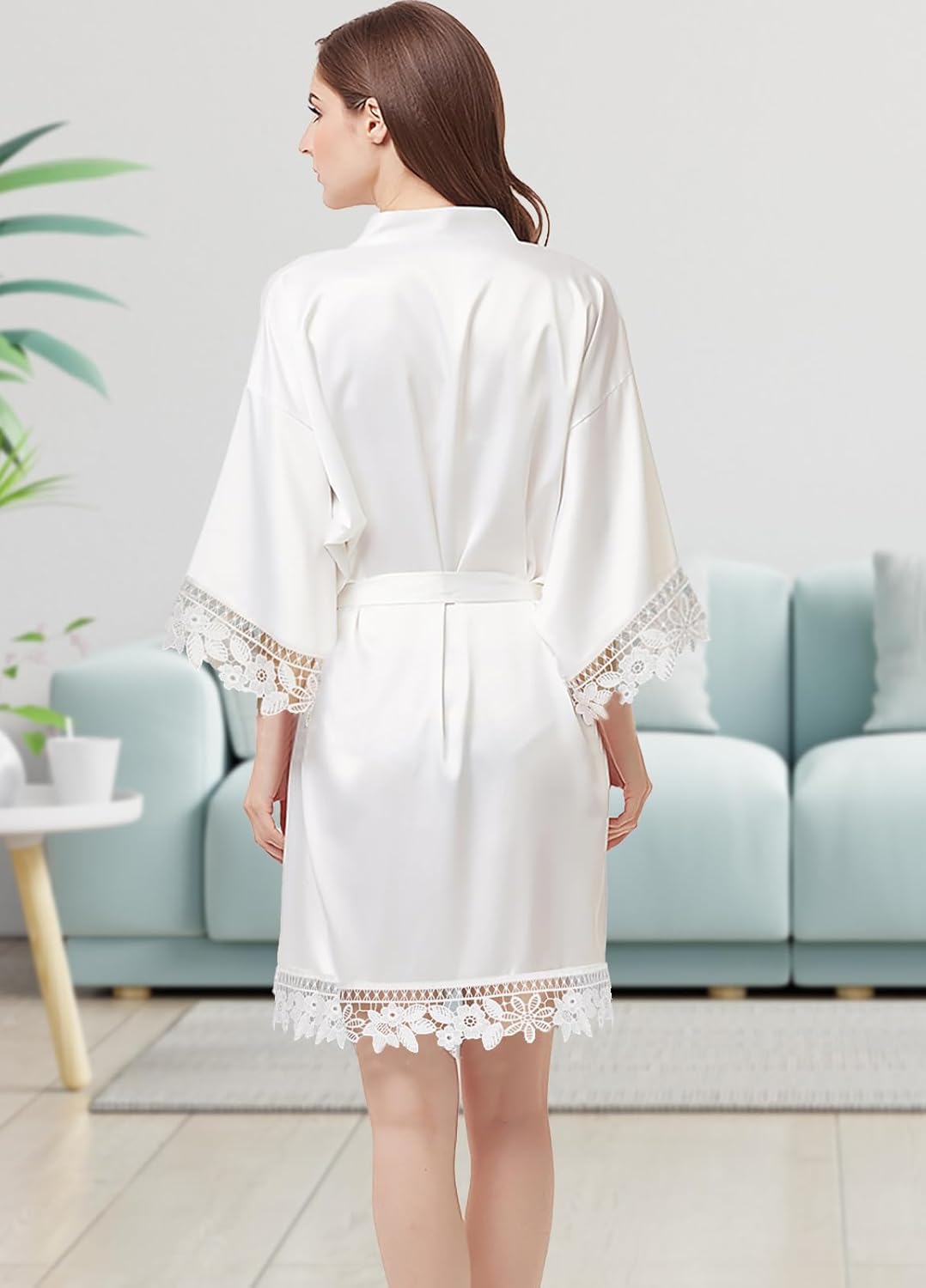 3Pcs Womens Satin Robes for Bride Bridesmaid Silk Bathrobes Silky Kimono Robe for Wedding Party Loungewear Lace Sleepwear