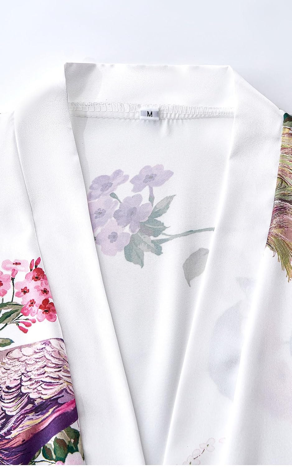 Alternative view of Women's Long Satin Robes Lightweight Silky Bathrobe Peacock and Floral Printed Wedding Party Dressing Gown