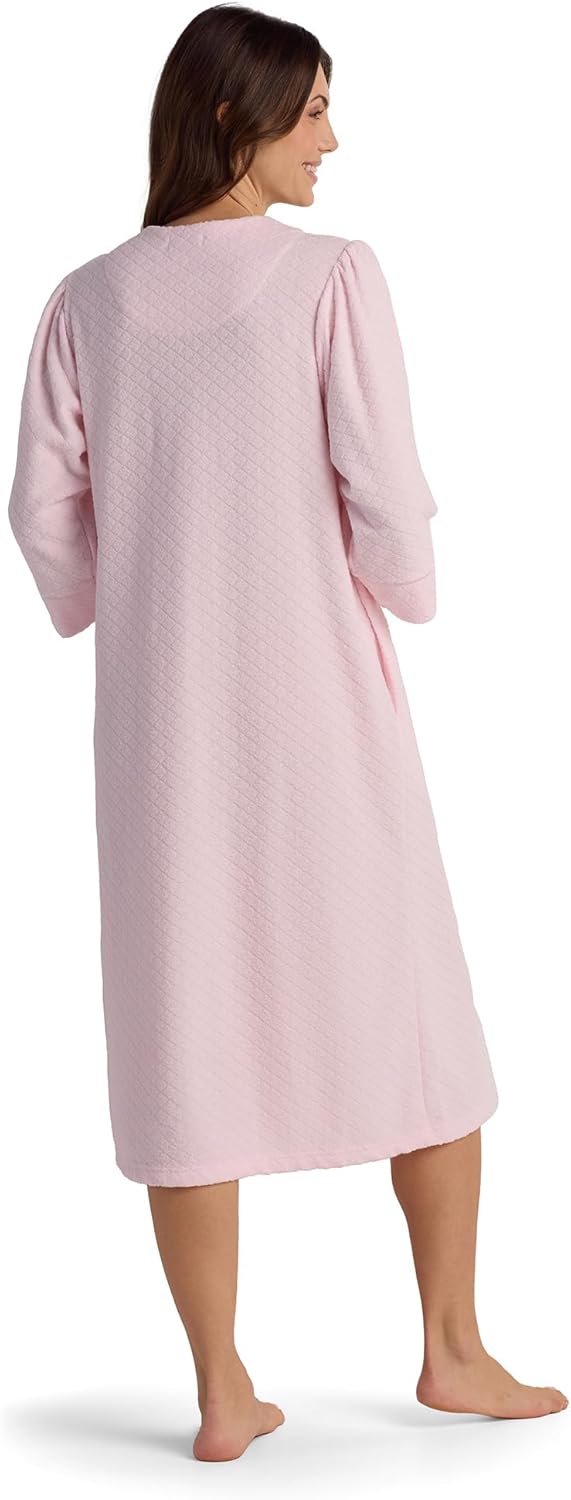 Miss Elaine Women's Brushed Back Terry Long Robe, Zipper Robe, Sleepwear and Loungewear