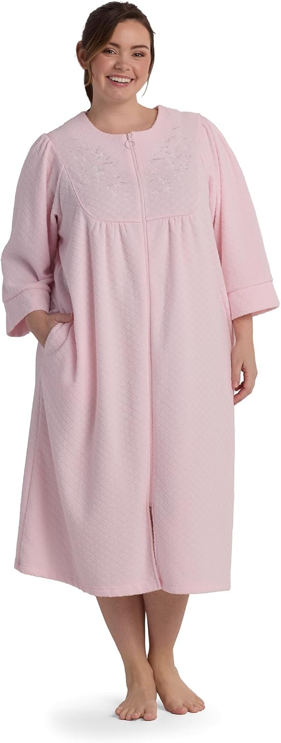 Alternative view of Miss Elaine Women's Brushed Back Terry Long Robe, Zipper Robe, Sleepwear and Loungewear
