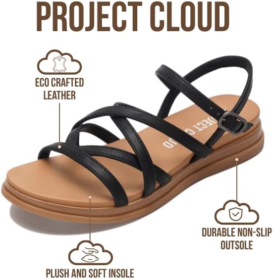 Project Cloud Wedge Sandals for Women 2026 - Comfortable Soft & Plush Insole Strappy Womens Sandals with Lightweight and Non-Slip Durable Oustole (NICE)