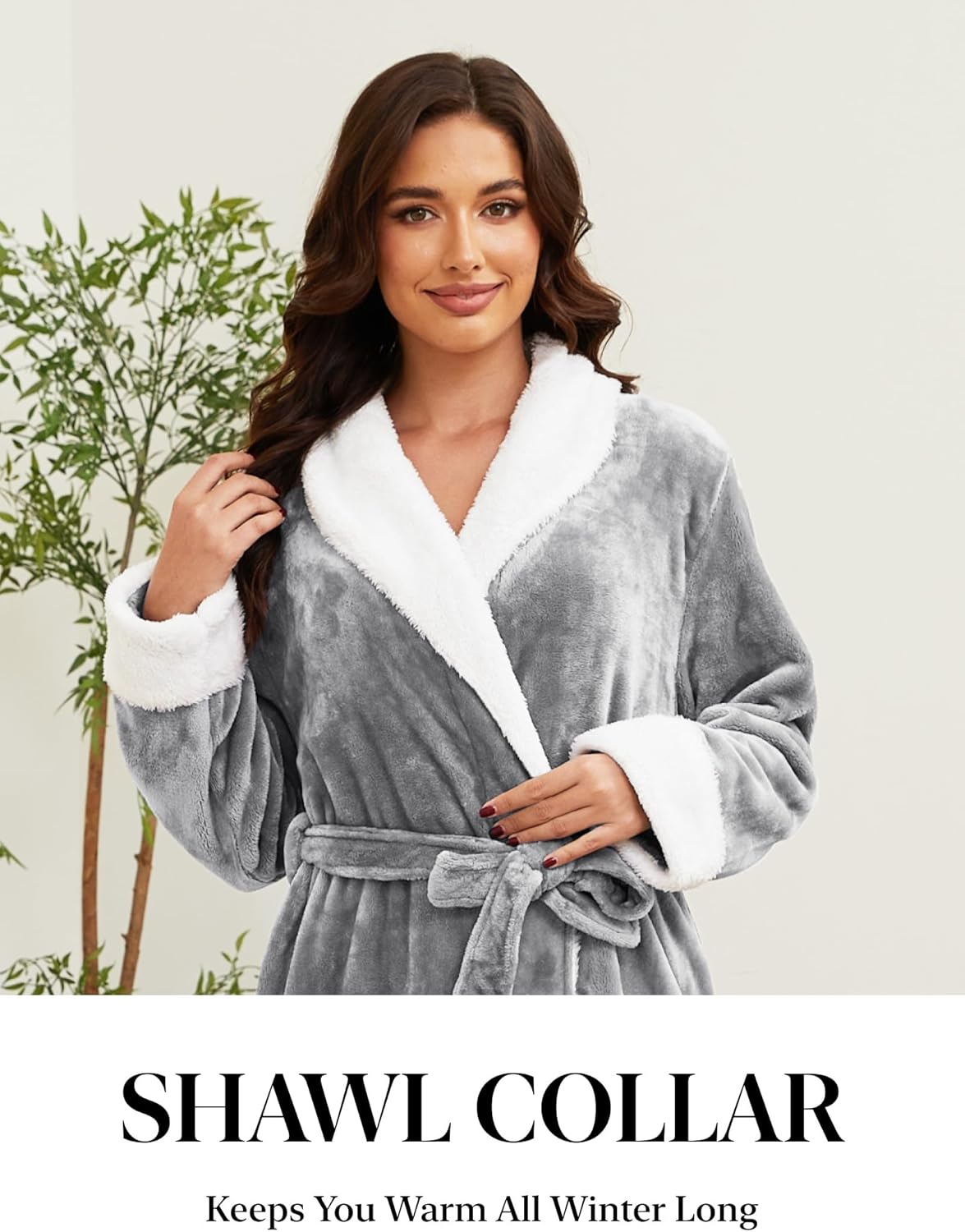 Hellomamma Long Bath Robe for Womens Plush Soft Fleece Bathrobes Nightgown Ladies Pajamas Sleepwear Housecoat