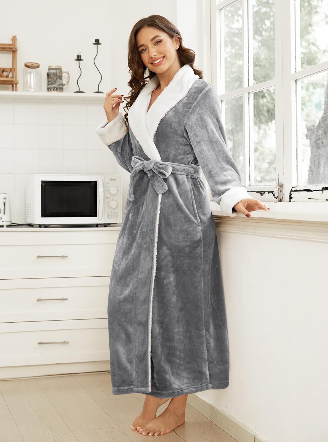 Alternative view of Hellomamma Long Bath Robe for Womens Plush Soft Fleece Bathrobes Nightgown Ladies Pajamas Sleepwear Housecoat