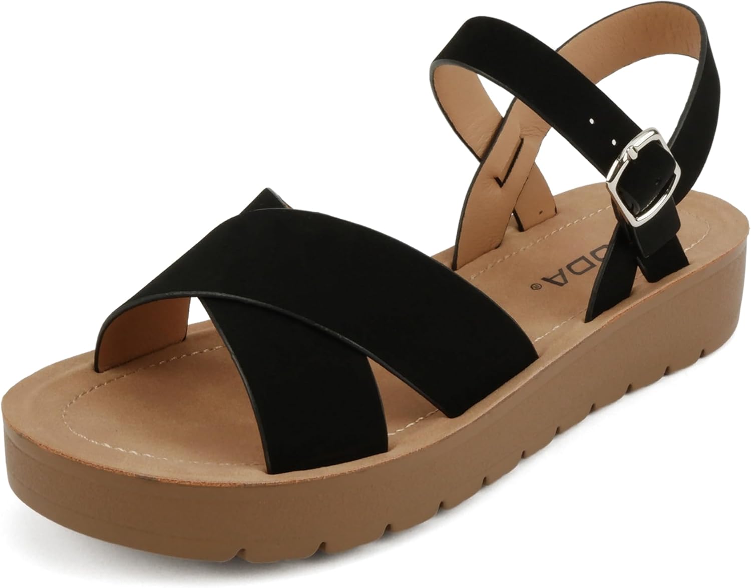 Soda CHESTER ~ Women Flat Sandals Flatform Ankle Buckle Criss Cross Band Straps Sandals Shoes