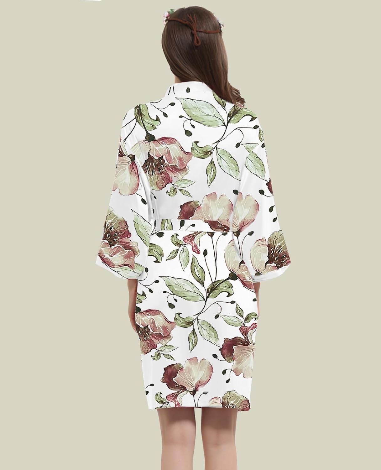 Womens Satin Kimono Robe Silk Robes Floral Bathrobe Bride Bridesmaid Wedding Silky Bridal Dressing Gown Loungewear