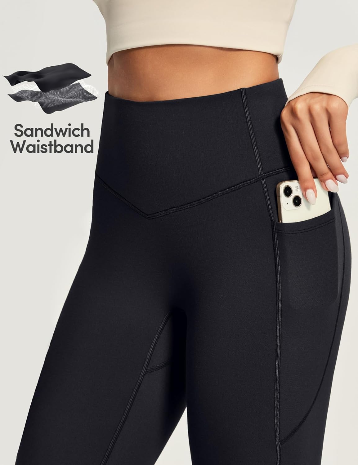 IUGA Fleece Lined Pants Women Thermal Flare Leggings Winter Warm Bootcut Workout Yoga Pants Women with Pockets High Waisted