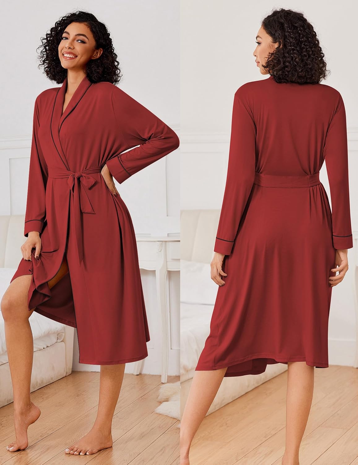 Ekouaer Kimono Robes for Women Long Lightweight Knit Bathrobe Shawl Soft Sleepwear Casual Ladies Loungewear S-XXL