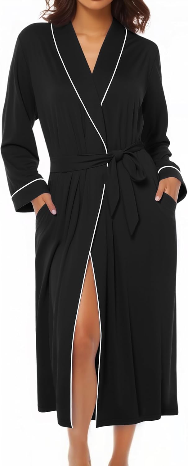 Ekouaer Kimono Robes for Women Long Lightweight Knit Bathrobe Shawl Soft Sleepwear Casual Ladies Loungewear S-XXL - Image 8