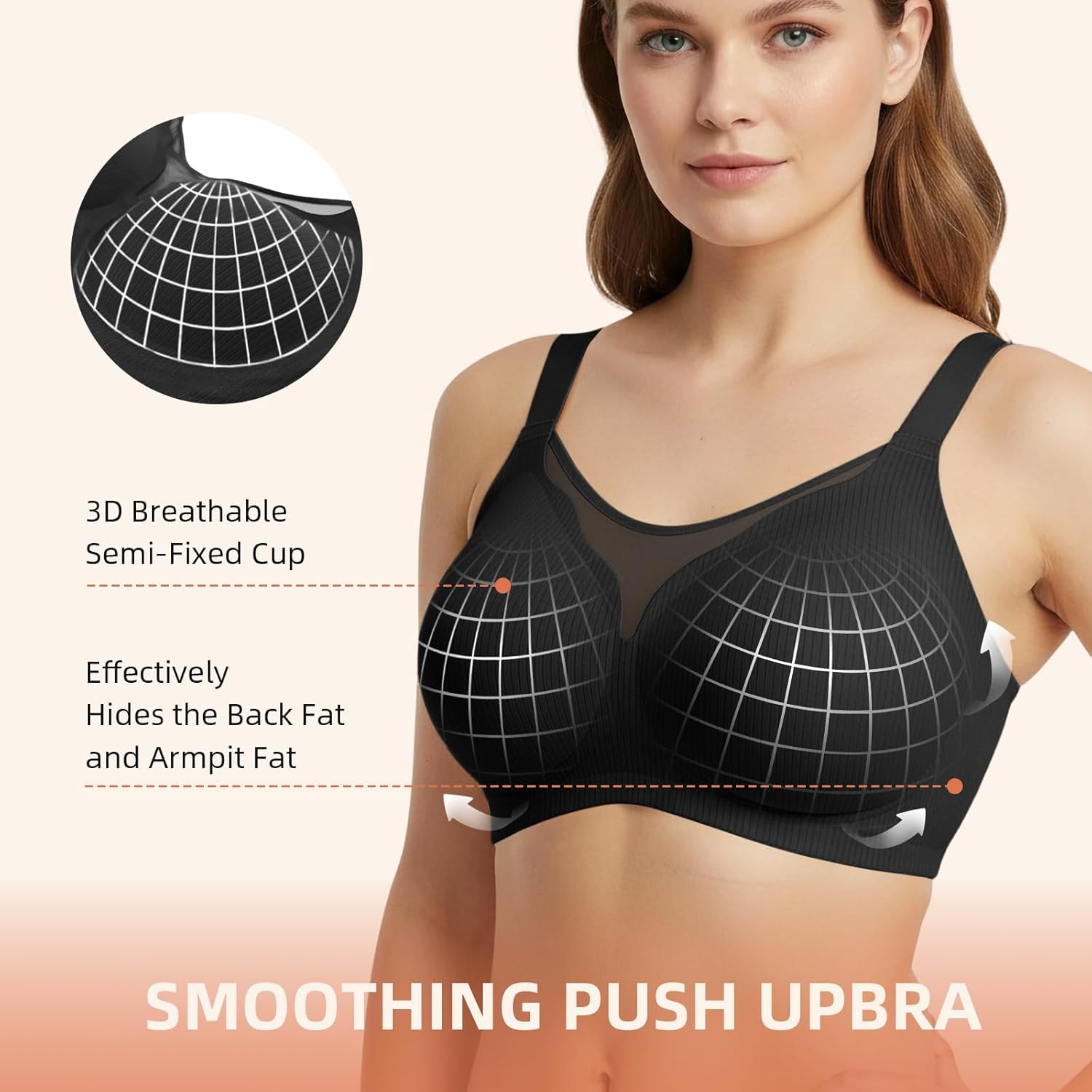 Wireless Full Coverage Bras for Women - No Underwire Seamless Bras Push Up Bralettes - Smoothing Back Fat & Underarm