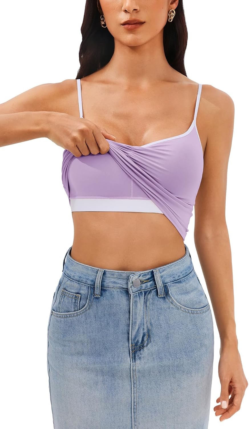 Longline Padded Sports Bra Workout Top for Women, Adjustable Straps Backless Crop Top Push Up Yoga Running Tank Top