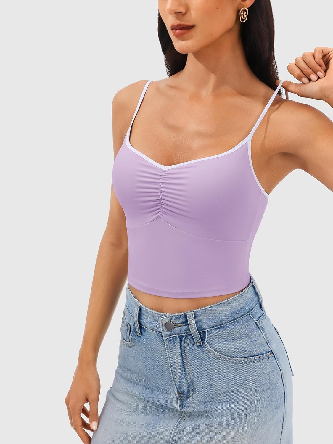 Alternative view of Longline Padded Sports Bra Workout Top for Women, Adjustable Straps Backless Crop Top Push Up Yoga Running Tank Top