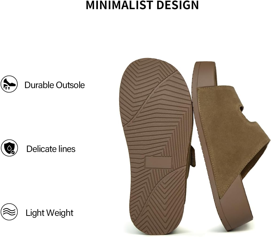 Bouwno Platform Sandals Women Genuine Leather Comfortable Beach Slides Adjustable Straps Slip-on Summer Sandals with Memory Foam Insole Open Toe Low Wedges - Image 4