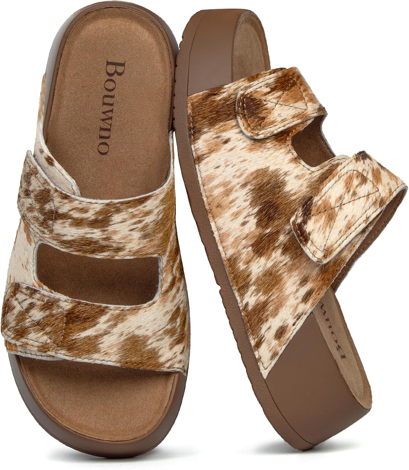 Bouwno Platform Sandals Women Genuine Leather Comfortable Beach Slides Adjustable Straps Slip-on Summer Sandals with Memory Foam Insole Open Toe Low Wedges - Image 8