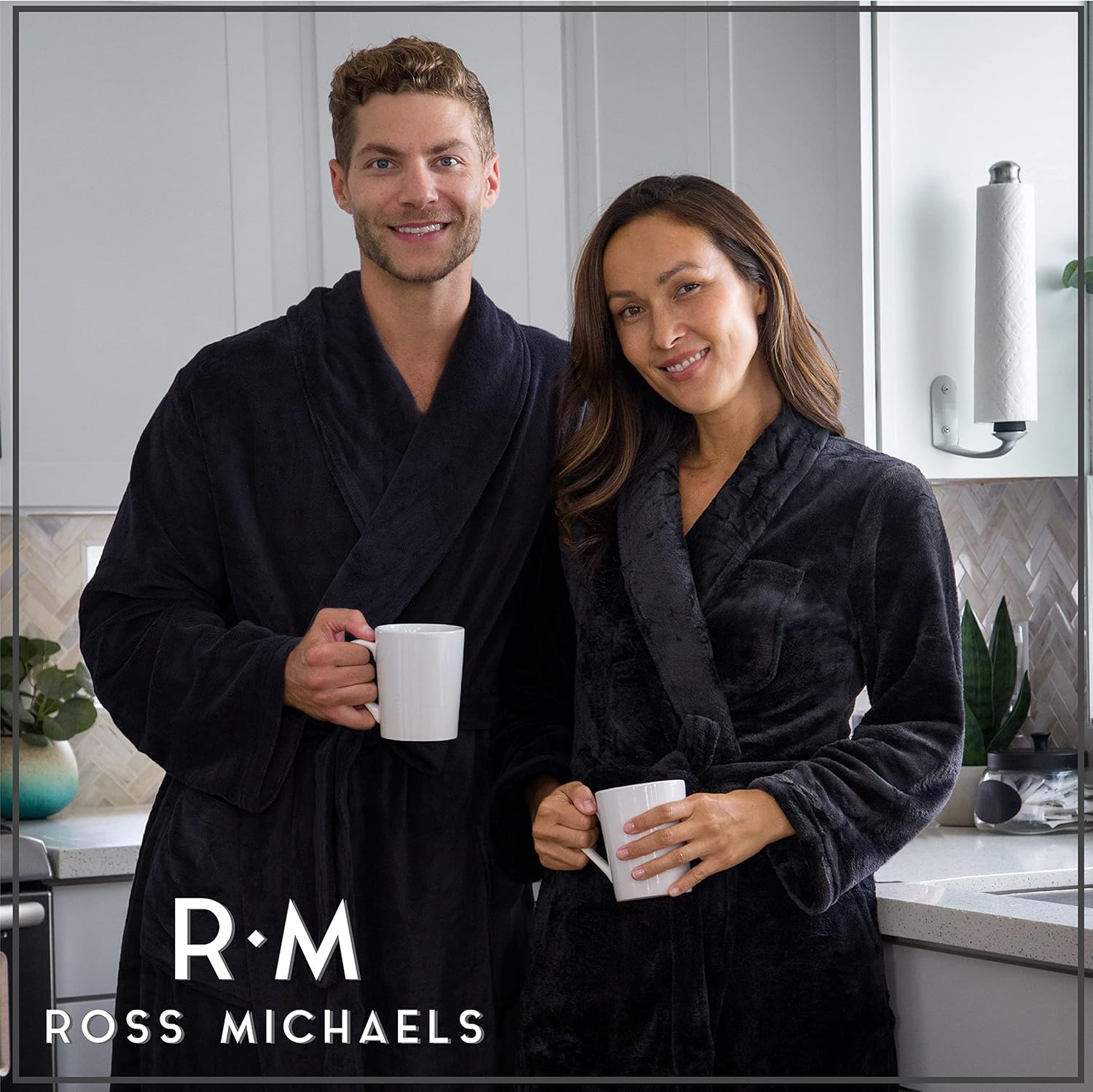 Ross Michaels Mens Robe Shawl Collar Wrap Style - Mid Length Plush Fleece Bathrobe