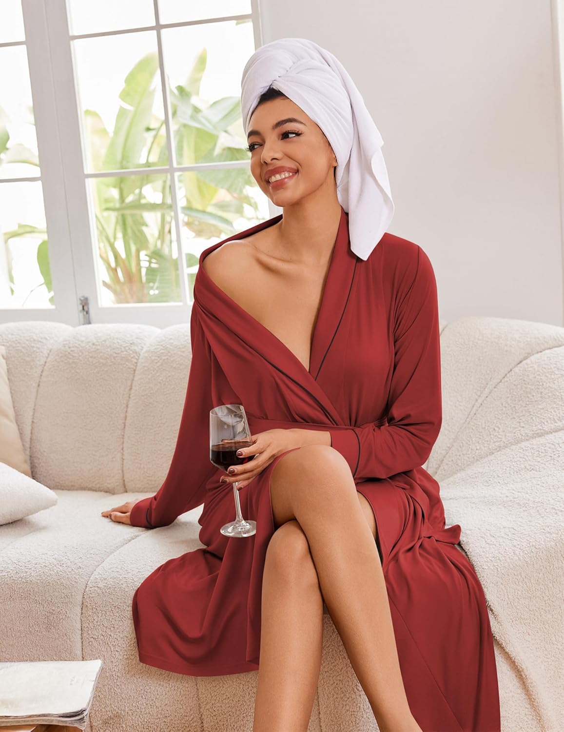 Alternative view of Ekouaer Kimono Robes for Women Long Lightweight Knit Bathrobe Shawl Soft Sleepwear Casual Ladies Loungewear S-XXL