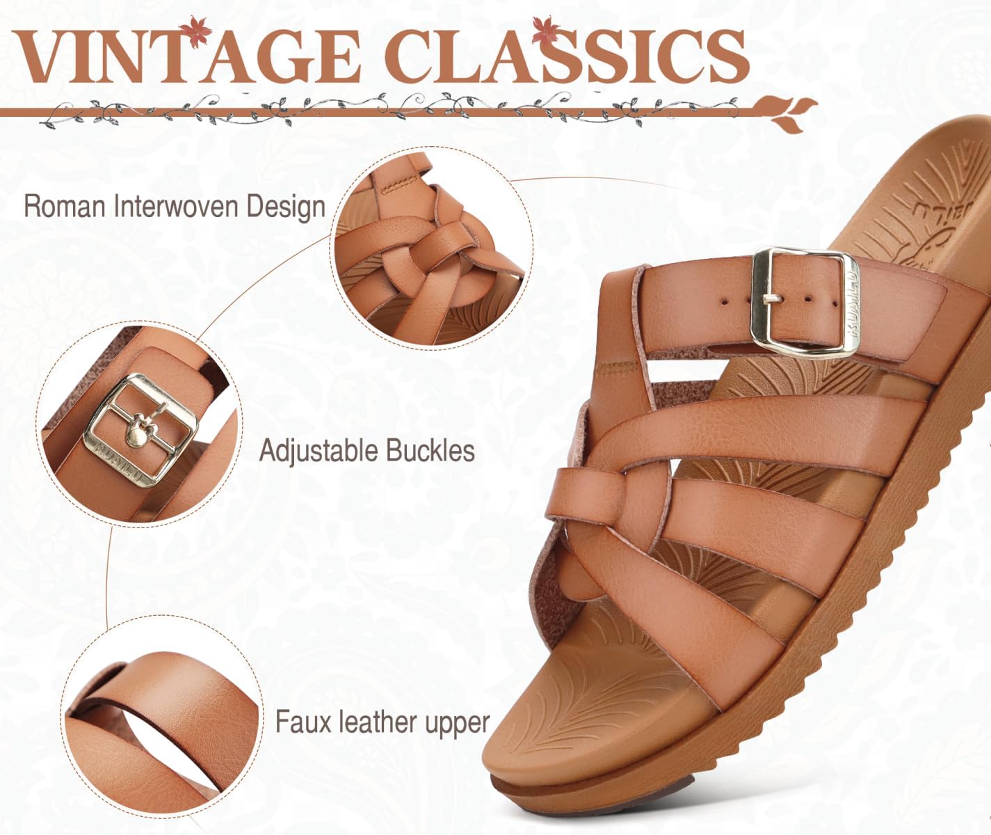 Alternative view of KuaiLu Gladiator Sandals for Women with Comfortable Arch Support Summer Beach Vacation Walking Travel Fisherman Slides Boho Outfits Flats Slip on Cushion Shoes Indoor Outdoor