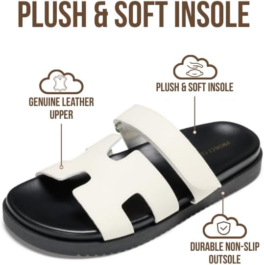 Project Cloud 100% Genuine Leather Womens Sandals - Stylish & Comfy Sandals for Women Footwear with Plush & Soft Insole - Slip-resistant Slides for Women