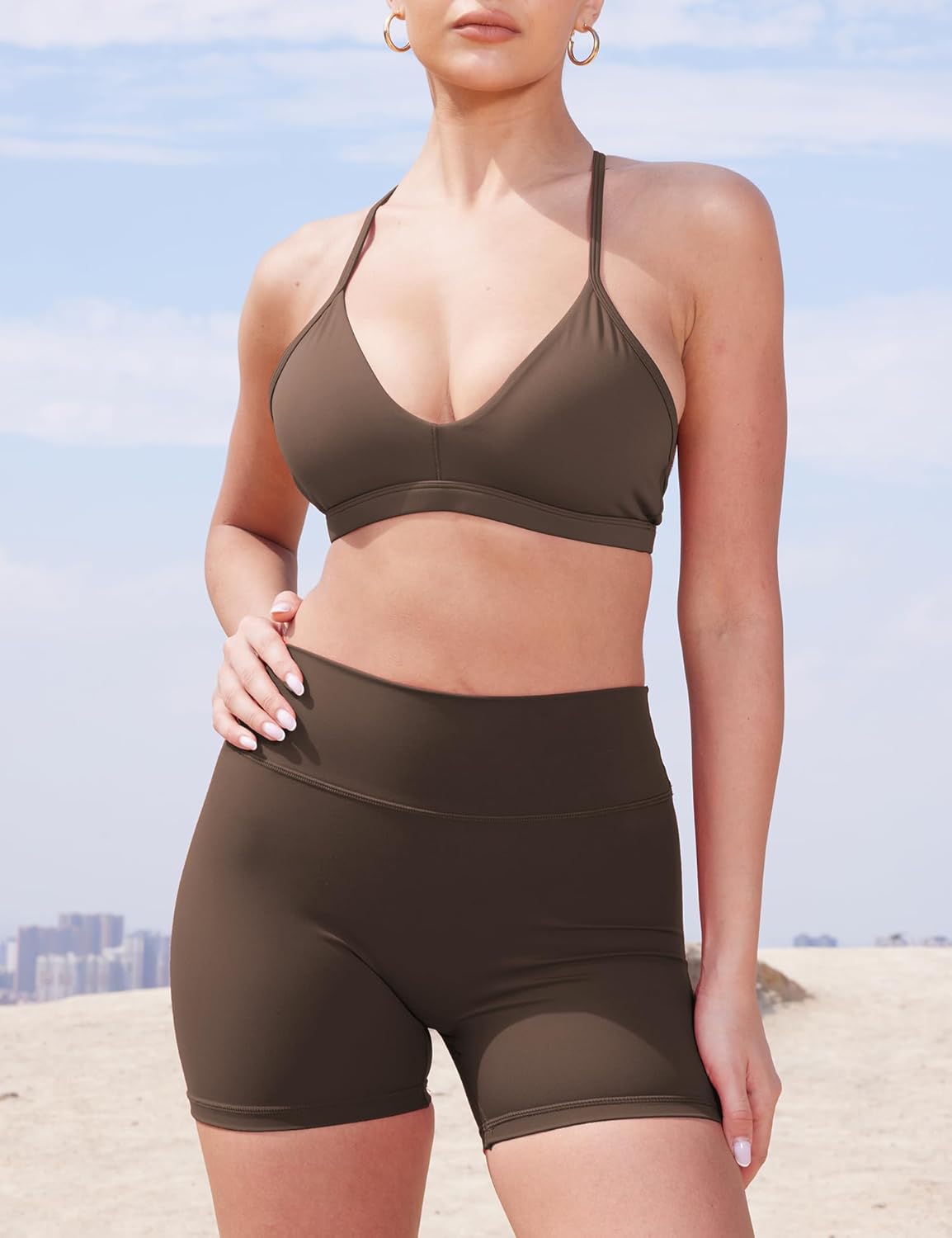 Alternative view of YEOREO Women's Biker Shorts 3.6" /4.5" / 6" Workout Gym Shorts Craze High Waist Tummy Control Hidden Scrunch Running Yoga