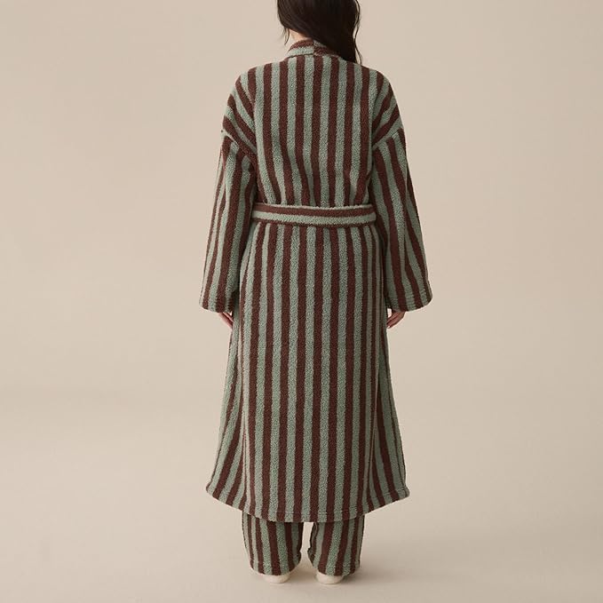 Alternative view of Gratoryna Women's Plush Robe Fluffy Long Fuzzy Warm Soft Bathrobe Striped Maxi Thick Loungewear Robe