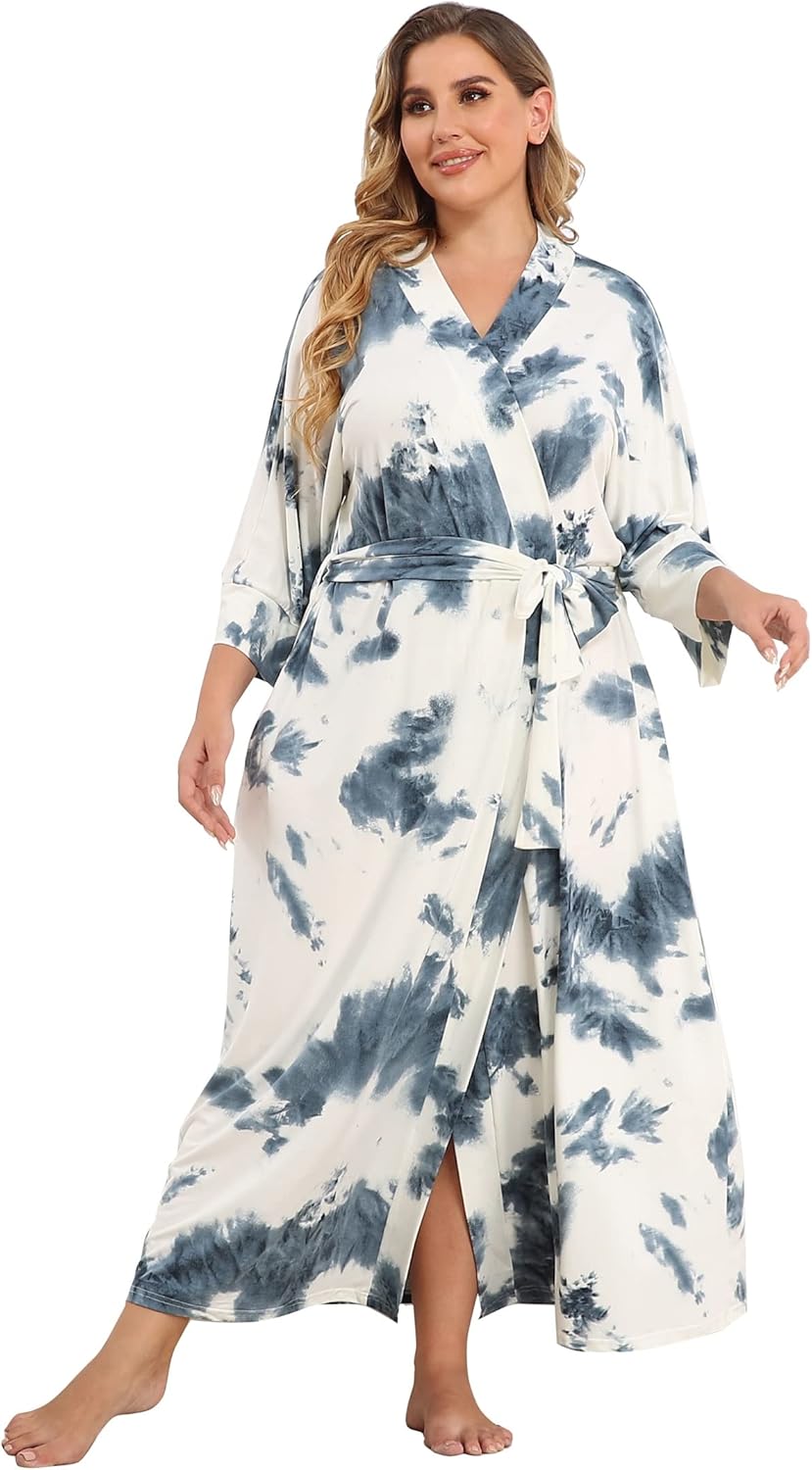 Women's Plus Size Cotton Kimono Robes Soft Long Knit Bathrobes Lightweight Sleepwear V-Neck Ladies Loungewear - Image 4