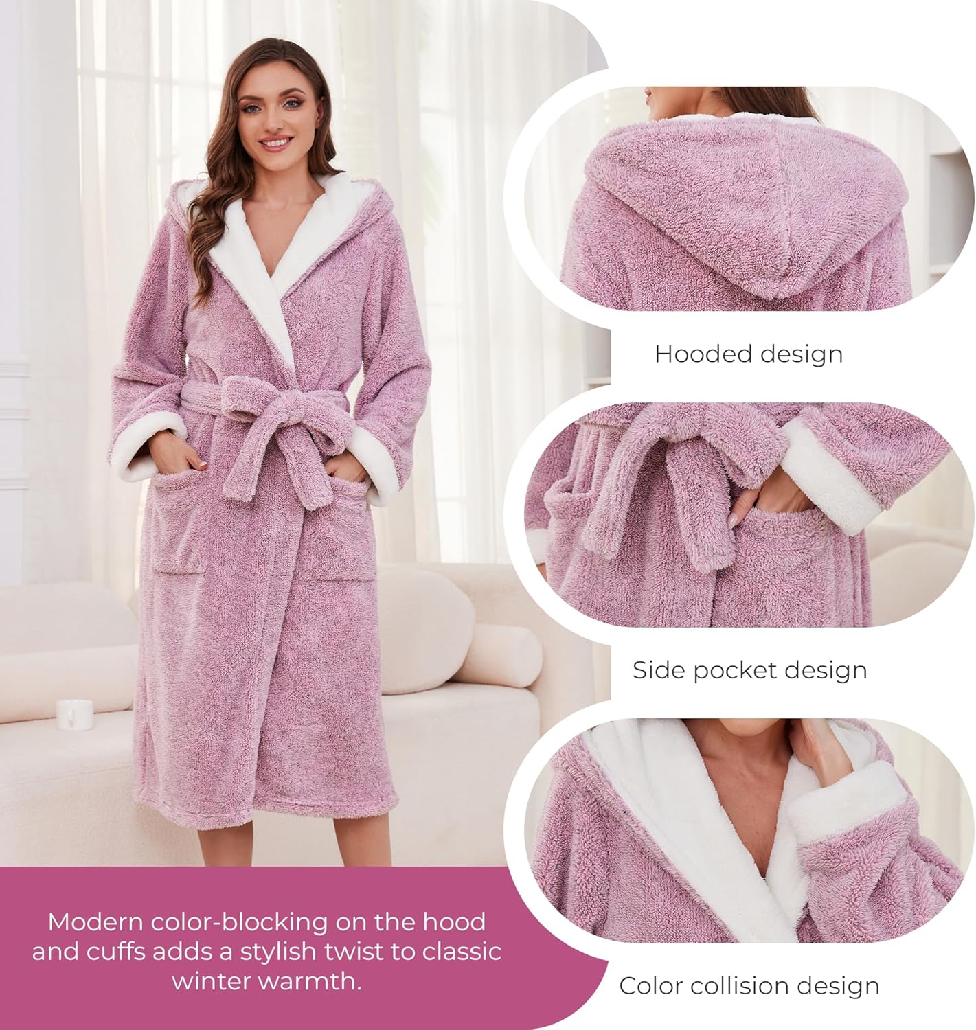 Alternative view of HEARTNICE Womens Hooded Plush Robes Soft Warm Long Bathrobe for Women Fluffy Winter Loungewear