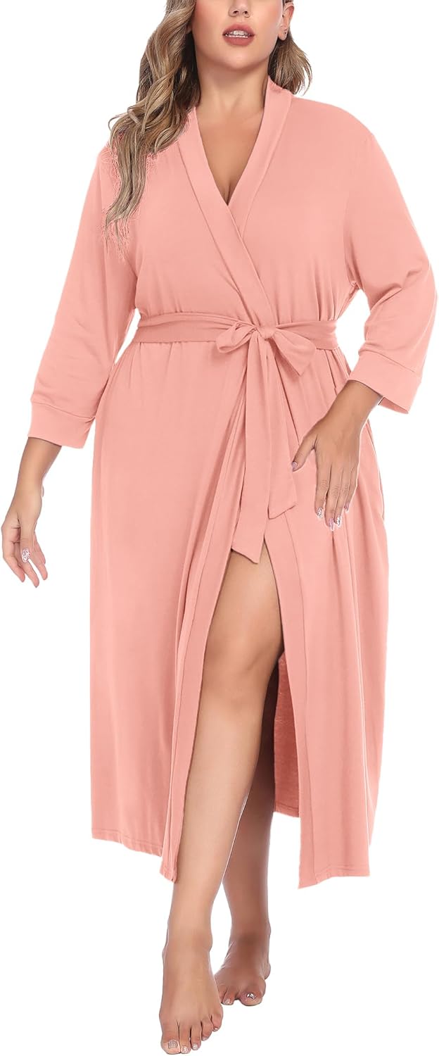 IN'VOLAND Womens Plus Size Kimono Robes Long Knit Bathrobe V Neck Ladies Loungewear Lightweight Soft Sleepwear 1X-5X - Image 7