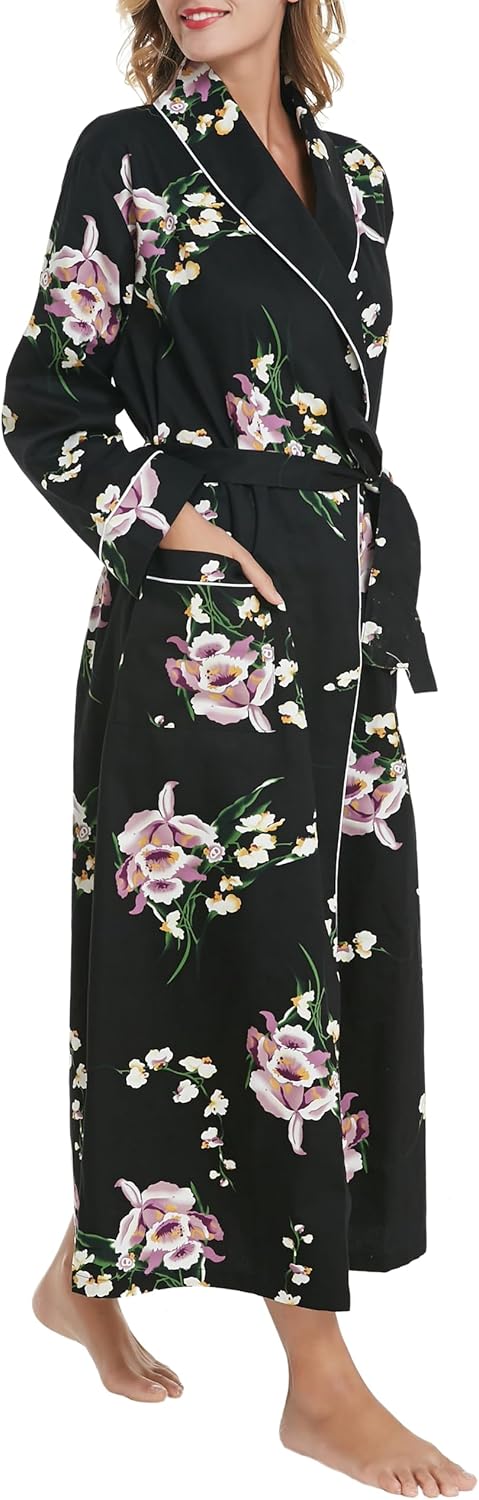 Alternative view of Lavenderi Womenu2019s 100% Cotton Long Kimono Lounge Bathrobe Robe, Ladies Loungewear for Spa