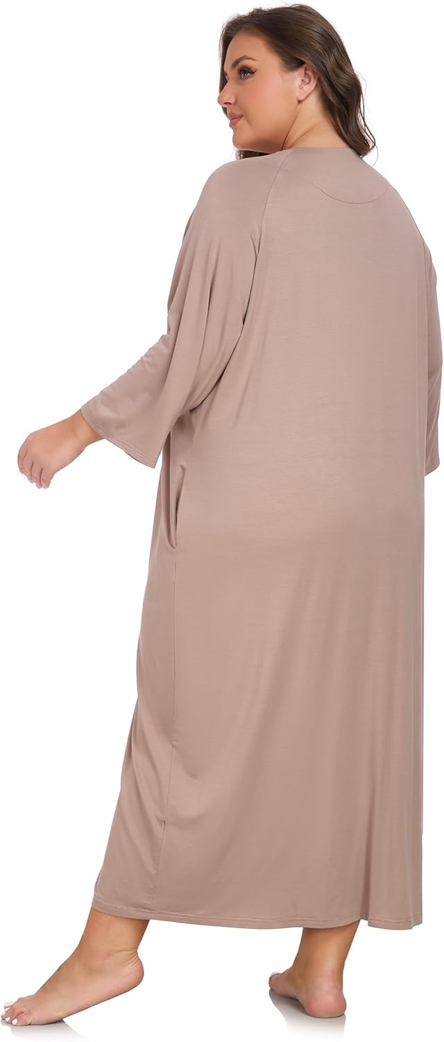 VintageClothing Women Zipper Front Robes Plus Size Long Housecoat Soft Modal Sleepwear Loungewear Nightgowns with Pockets