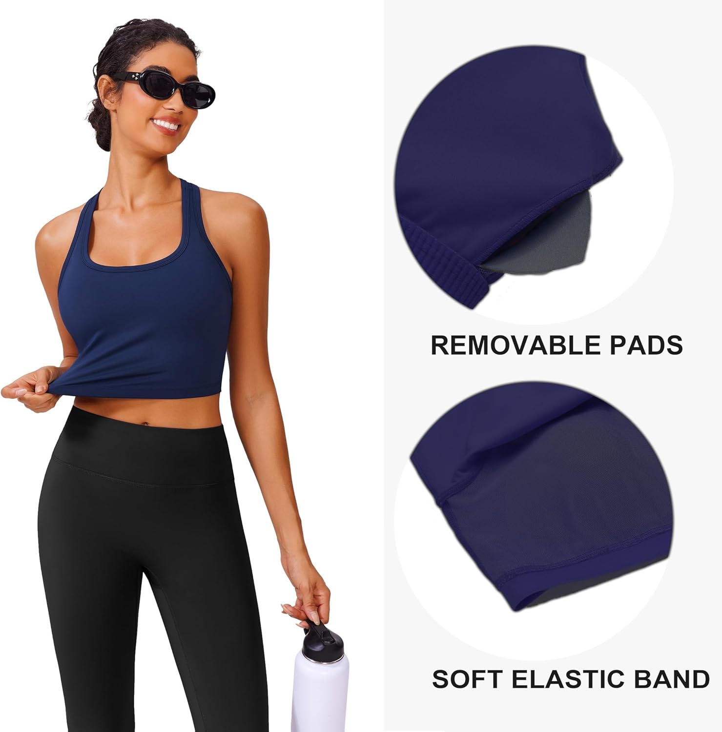 Alternative view of PINSPARK Racerback Crop Tank Tops for Women Longline Padded Sports Bra Scoop Neck Workout Yoga Top