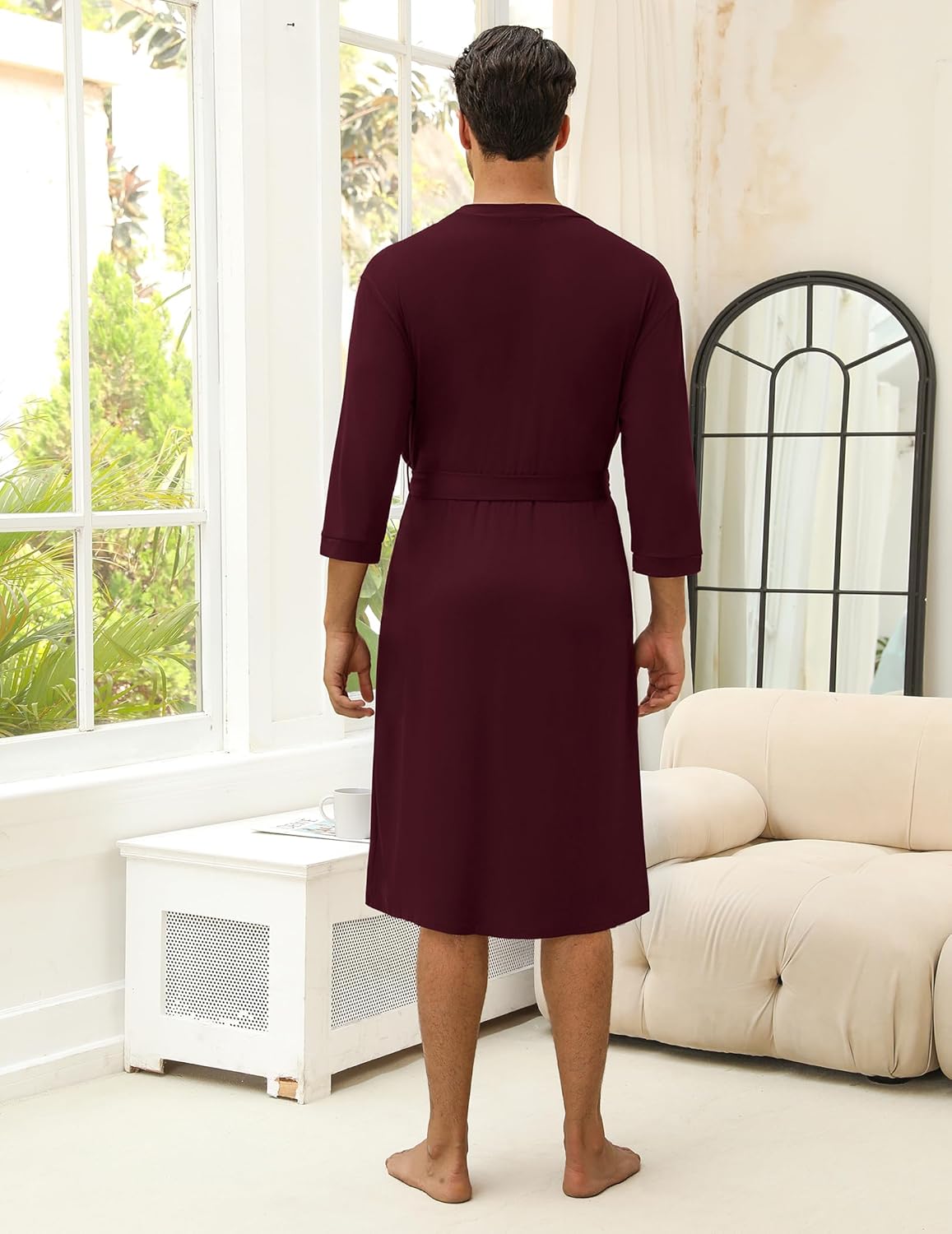 Alternative view of Ekouaer Men's Lightweight Kimono Spa Robe Knit Bathrobe Soft Sleepwear 3/4 Sleeve Loungewear with Pockets S-XXL