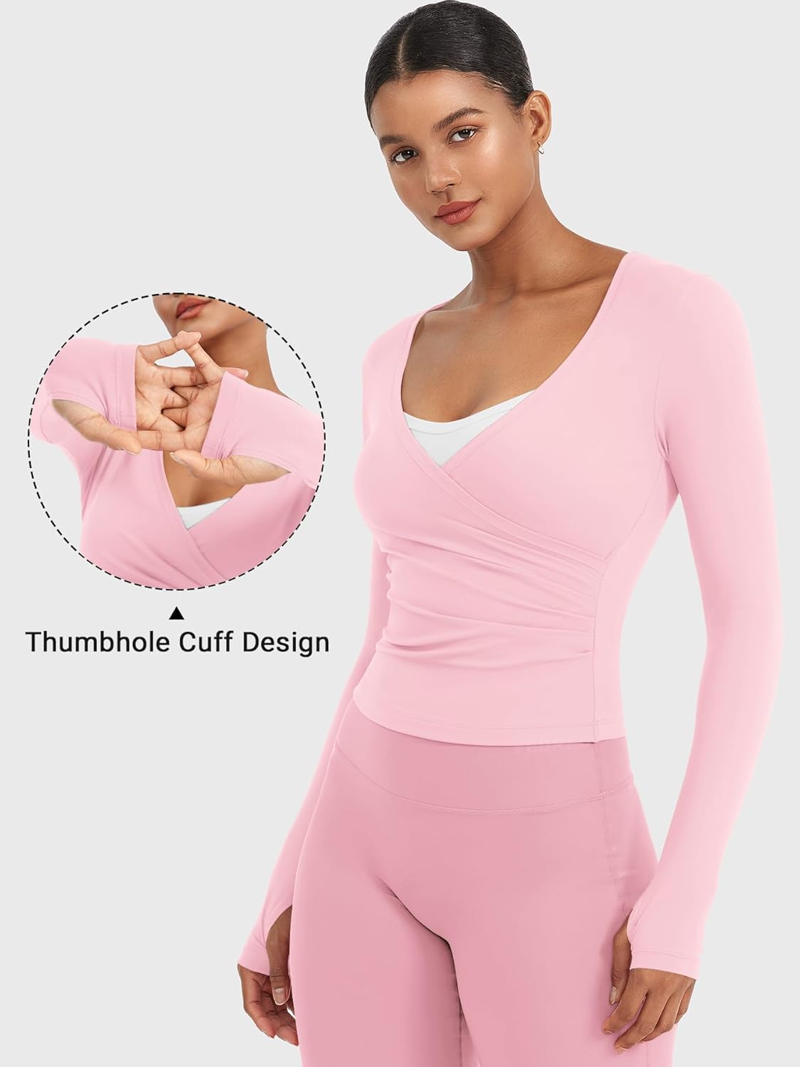 Alternative view of YEOREO Minniy Women Workout Wrap Top Long Sleeve with Thumb Holes V Neck Basic Shirts for Yoga Pilates Going Out Shrug Blouse