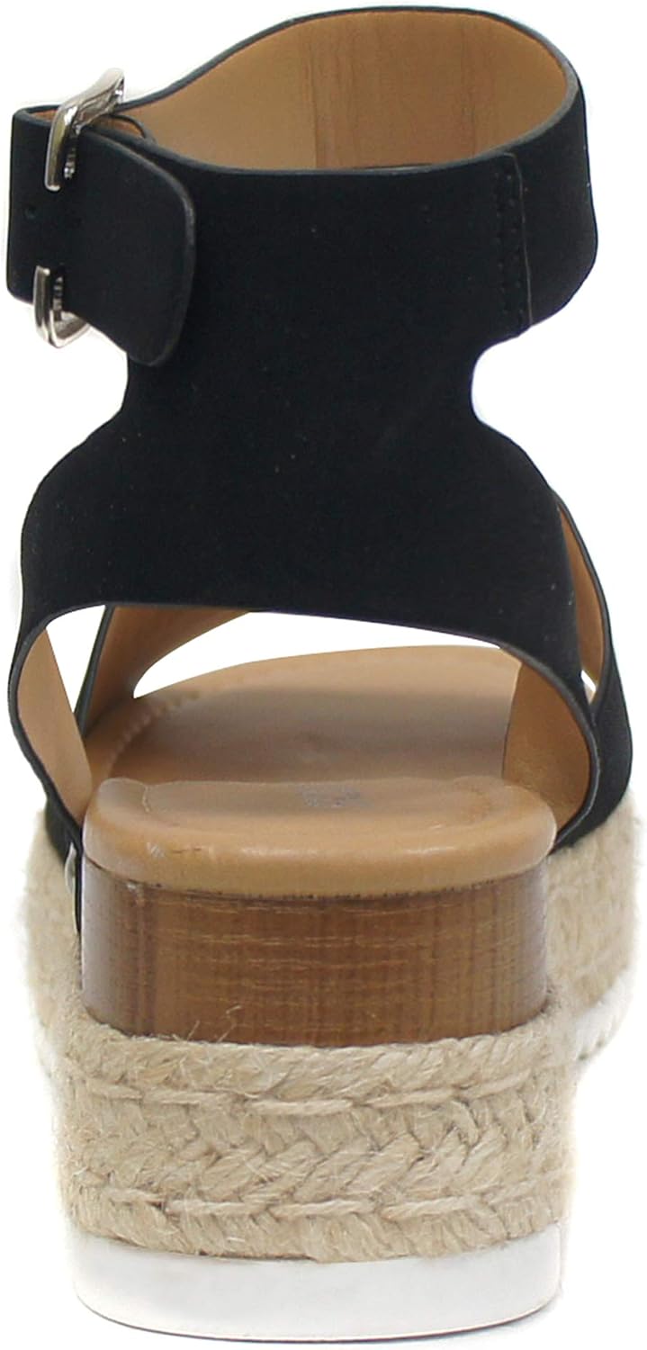 Soda Topic Open Toe Buckle Ankle Strap Espadrilles Flatform Wedge Casual Sandal - Image 6