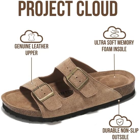Alternative view of Project Cloud 100% Genuine Leather Flat Sandals For Women 2026 Cork Footbed Womens Sandals with Memory Foam and arch support Vacation Essentials Slides for Women Footwear (Venita)