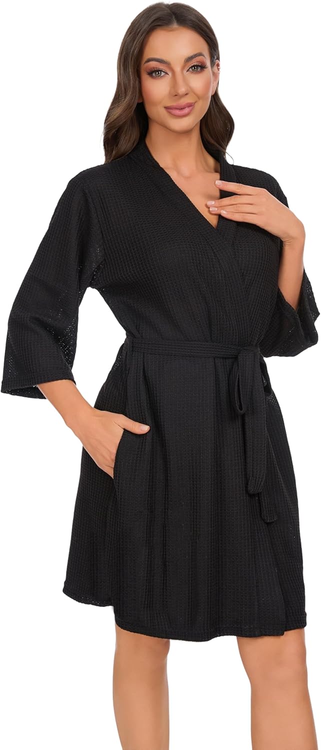 Alternative view of iniber Robes for Women Waffle Knit Bathrobe Soft Lightweight Knee Length Loungewear S-XXL