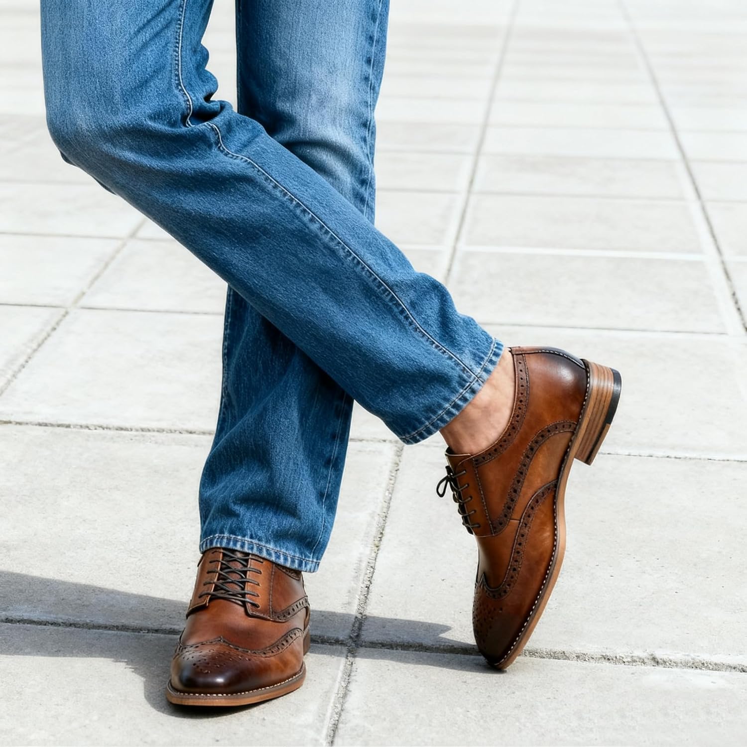 Jousen Mens Dress Shoes Leather Oxford Derby Shoe Formal Brogue Wingtip Dress Shoes for Men