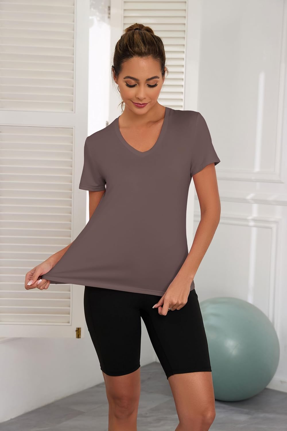 Alternative view of KevaMolly Workout Tops for Women V Neck UPF50+ Breathable Loose Fit Yoga T Shirts Short Sleeve Running Gym Athletic Tee Top