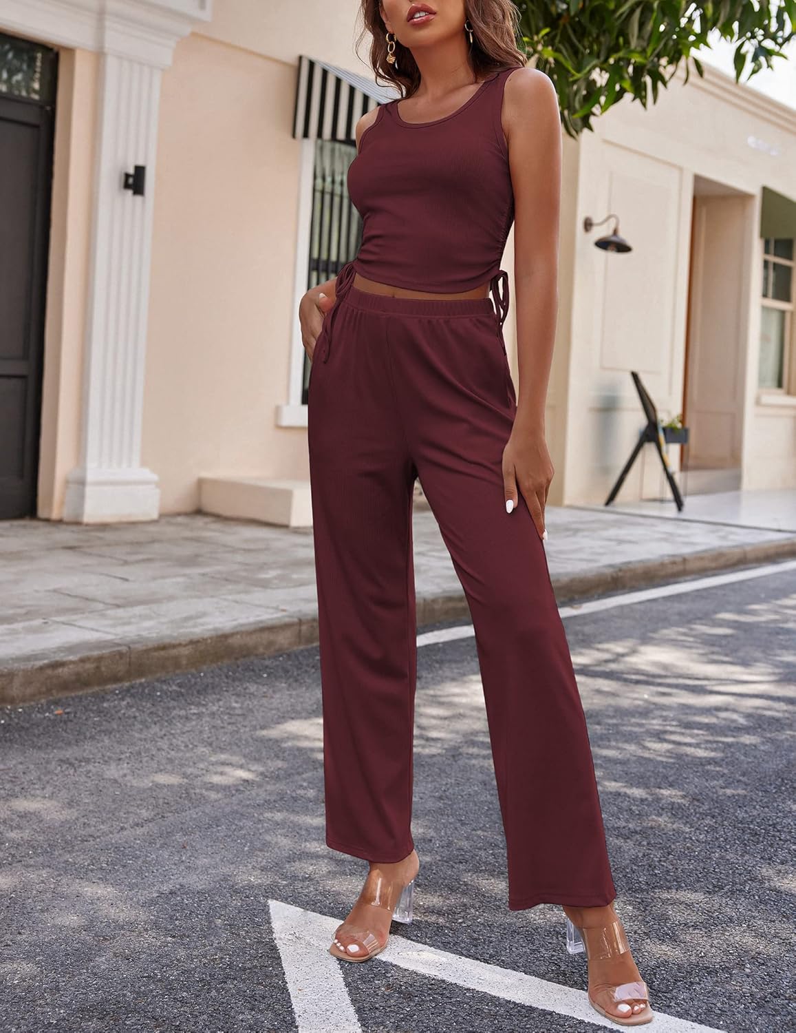 Ekouaer Women's 3 Piece Lounge Set Pajama Long Sleeve Cardigan Sleeveless Top Pants Sweatsuit S-XXL