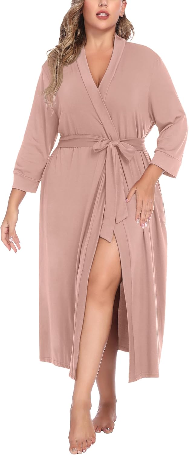 IN'VOLAND Womens Plus Size Kimono Robes Long Knit Bathrobe V Neck Ladies Loungewear Lightweight Soft Sleepwear 1X-5X - Image 5