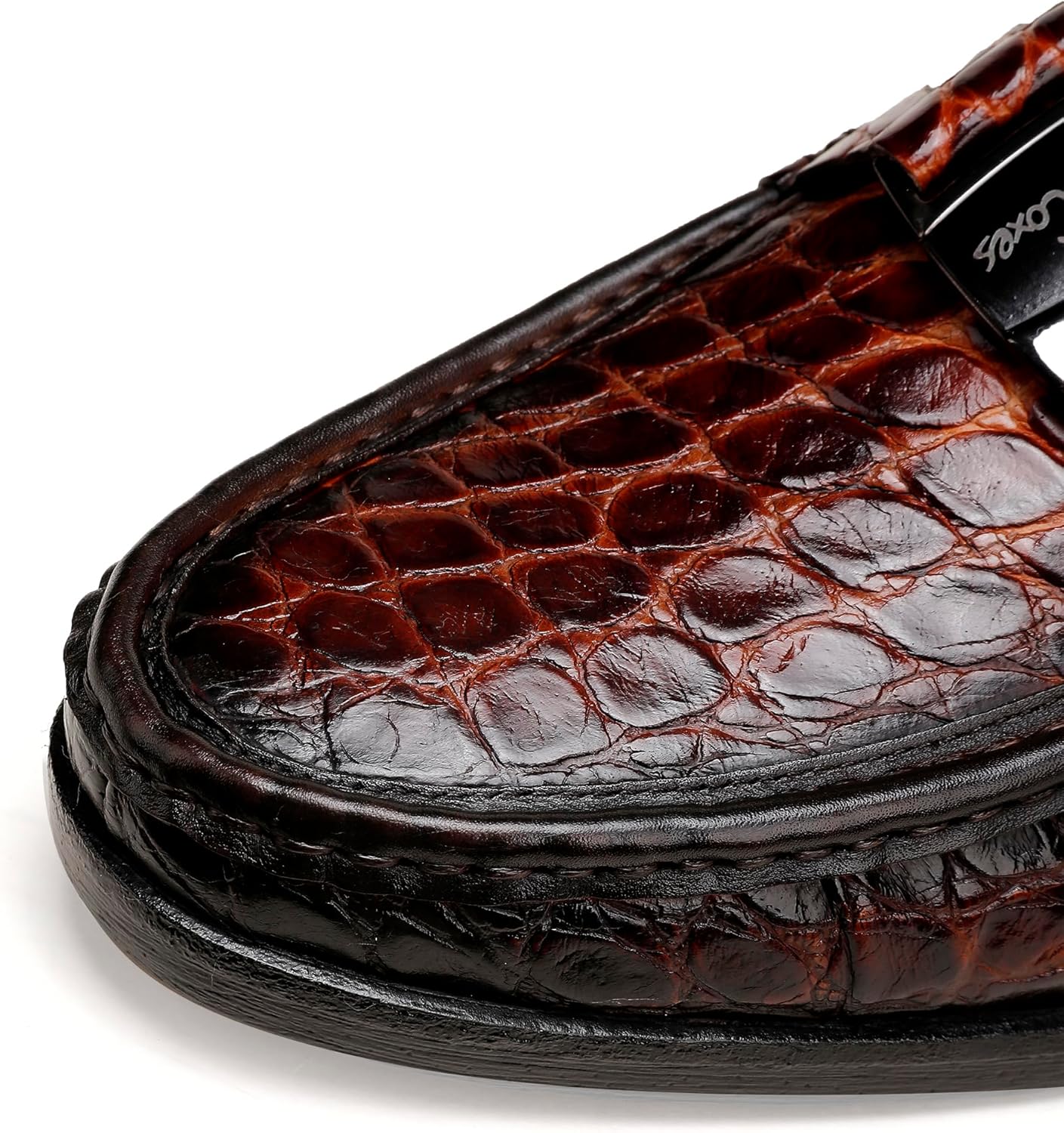 Classic Mens Leather Dress Shoes, Luxury Crocodile Printed Slip on Loafer with Matel Buckle Penny Shoes for Mens