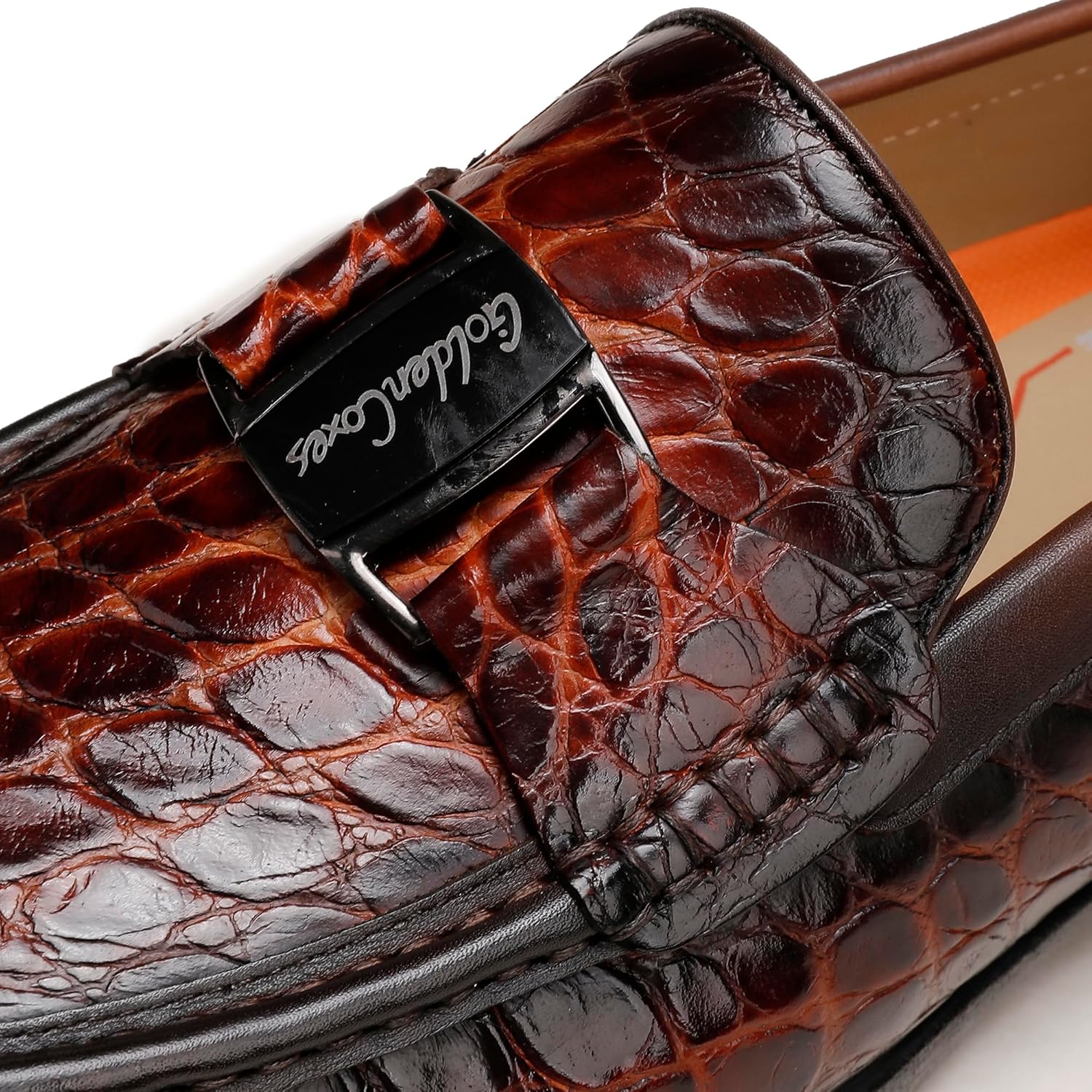 Alternative view of Classic Mens Leather Dress Shoes, Luxury Crocodile Printed Slip on Loafer with Matel Buckle Penny Shoes for Mens