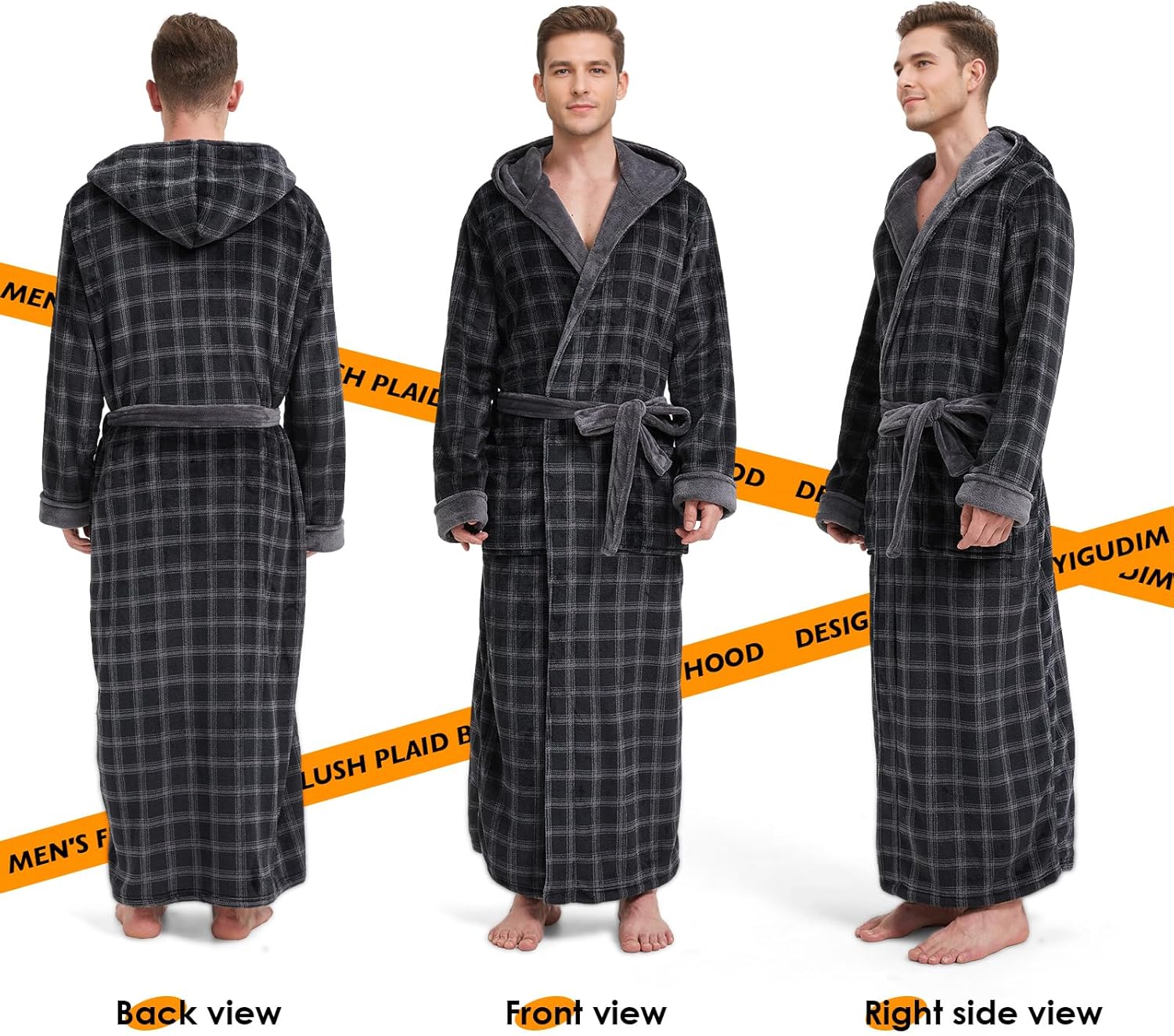 FG FEAYIGUDIM Cozy Plush Fleece Robe for Men, Big and Tall Hooded Long Robe, Warm Loungewear, Shawl Collar Pocketed Bathrobe