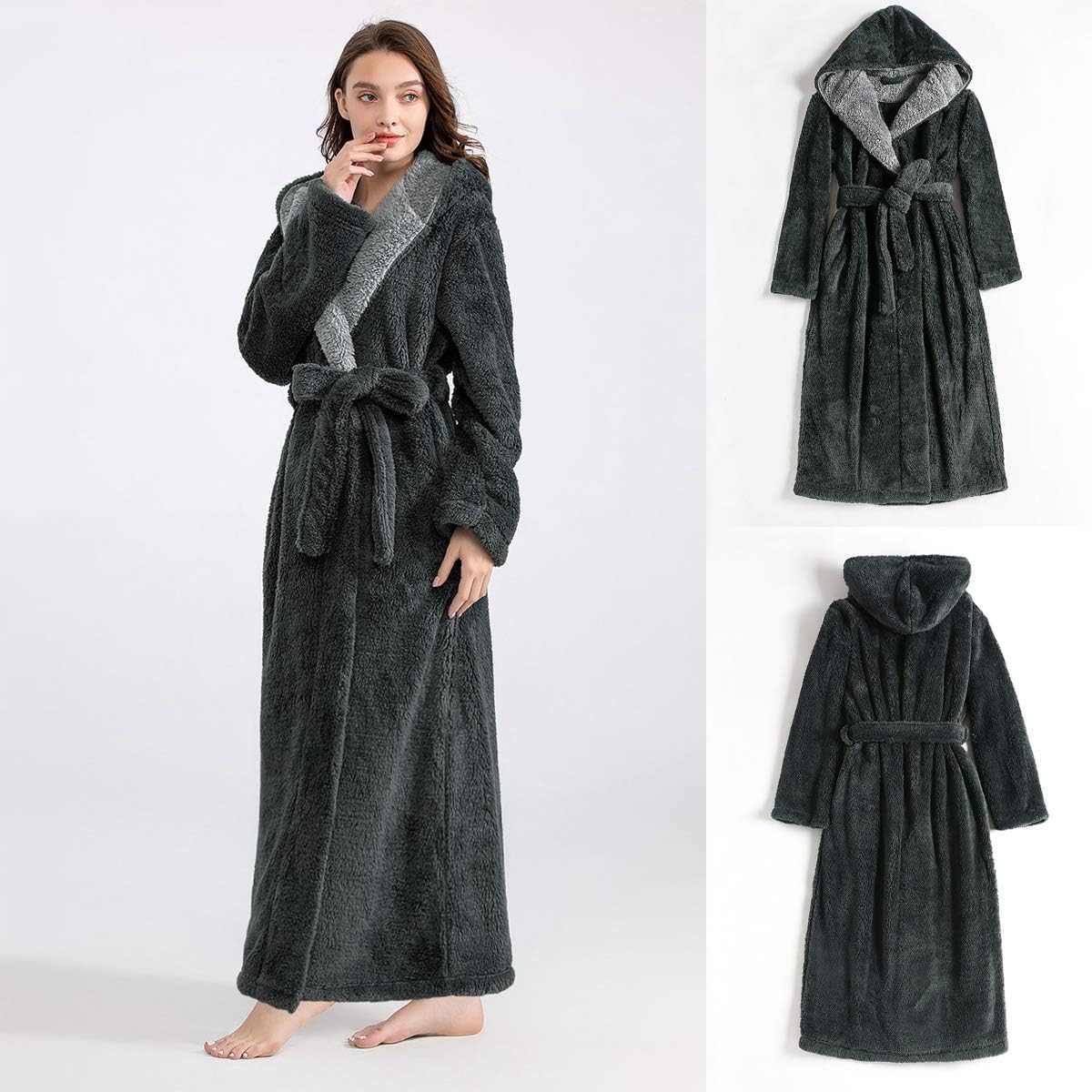 Artfasion Robes for Women with Hood Long Soft Warm Full Length Bathrobes Luxurious Plush Fleece Winter Gifts