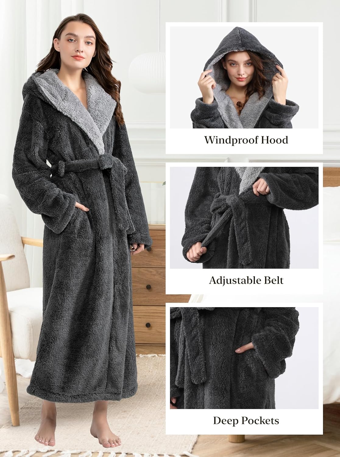 Alternative view of Artfasion Robes for Women with Hood Long Soft Warm Full Length Bathrobes Luxurious Plush Fleece Winter Gifts
