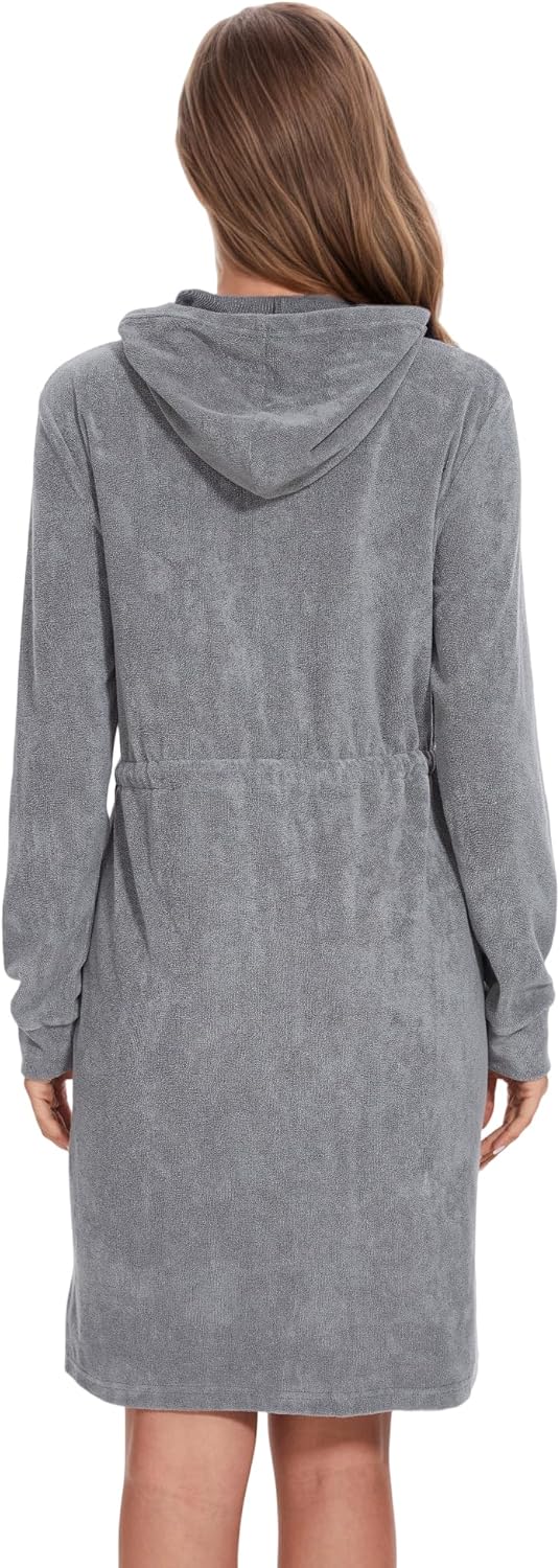 Alternative view of Navisting Women Terry Cloth Zipper Robe Zip Up Bathrobes with Pockets Hooded Cotton Housecoat Nightgown Loungewear Sleepwear
