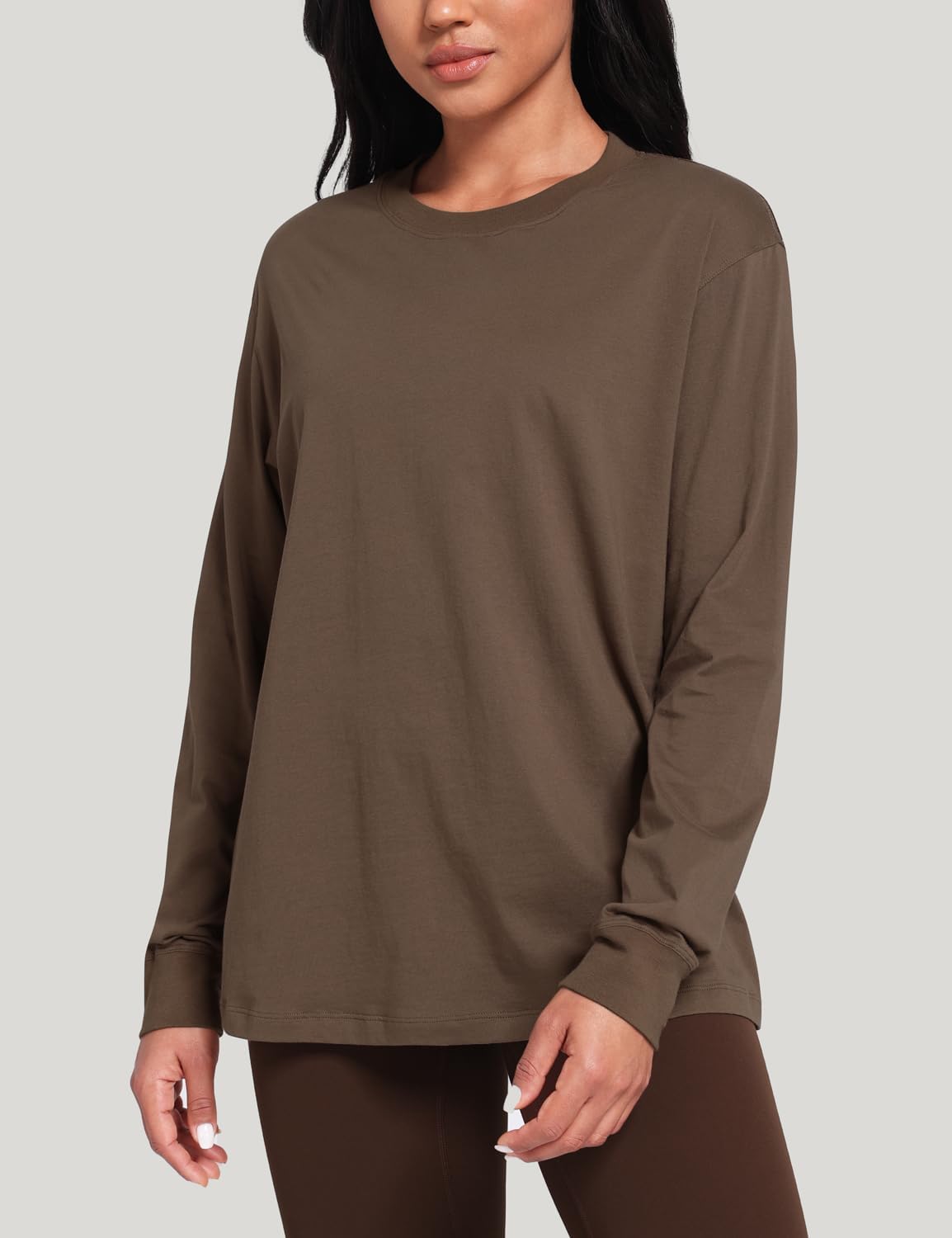 HeyNuts Pima Cotton Workout Long Sleeve Shirts for Women Crew Neck Athletic Basic Shirts Casual Tops