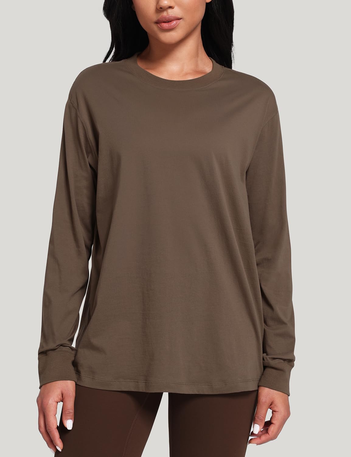 Alternative view of HeyNuts Pima Cotton Workout Long Sleeve Shirts for Women Crew Neck Athletic Basic Shirts Casual Tops