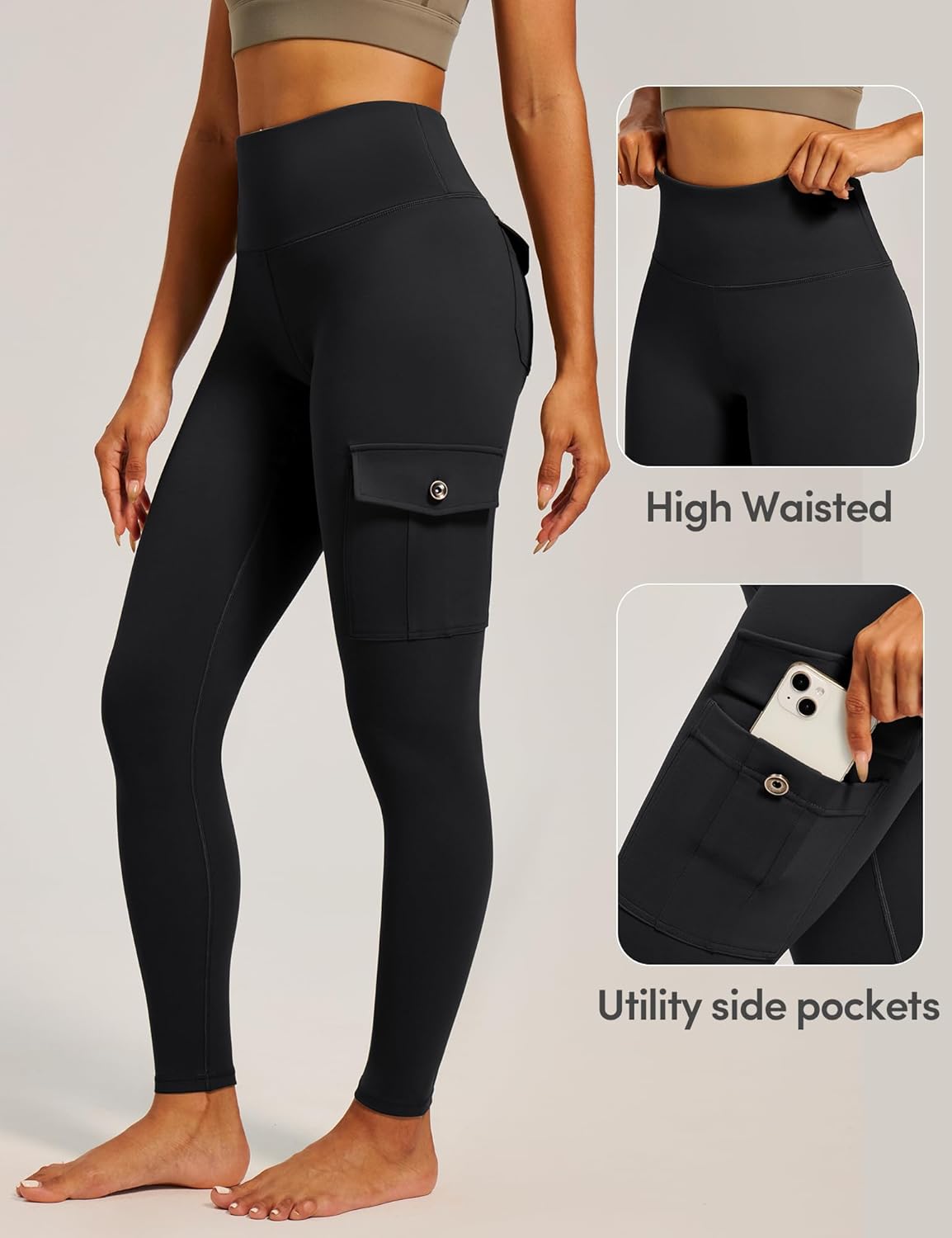 IUGA Butt Lifting Leggings for Women High Waisted Workout Cargo Leggings with Pockets Gym Yoga Pants Tummy Control