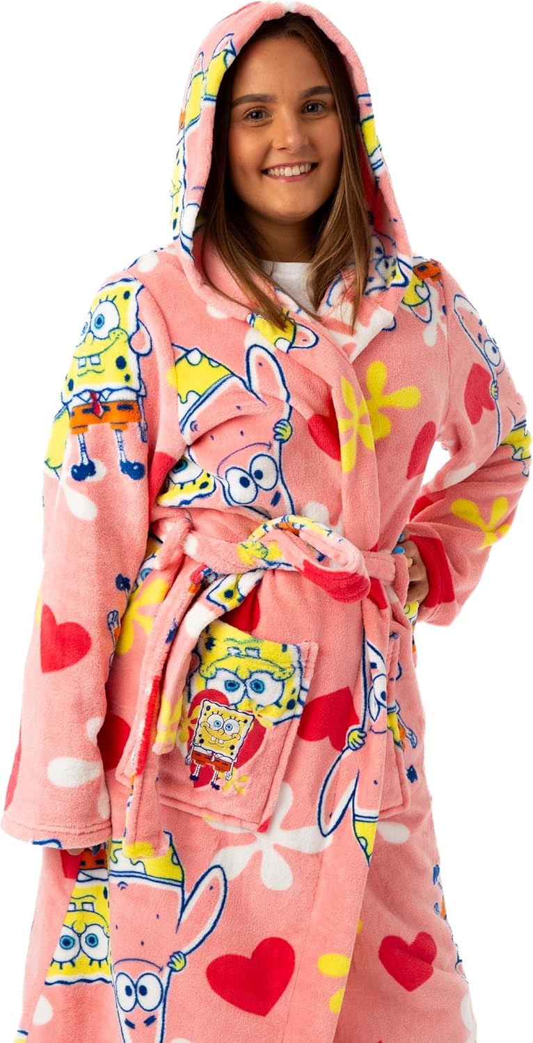 Alternative view of Spongebob Squarepants Womens Hooded Bathrobe | Ladies Pink Dressing Gown | Sponge Bob & Patrick Loungewear Robe Gift for Her