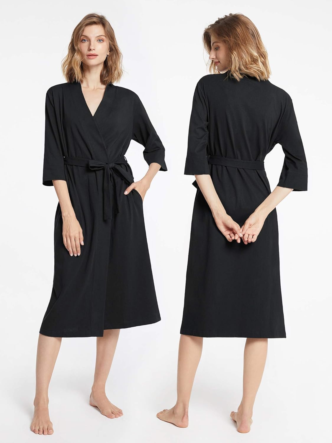 SIORO Womens Cotton Kimono Robe, Lightweight Long Knit Bathrobe Thin Sleepwear Soft Ladies Loungewear S-3XL